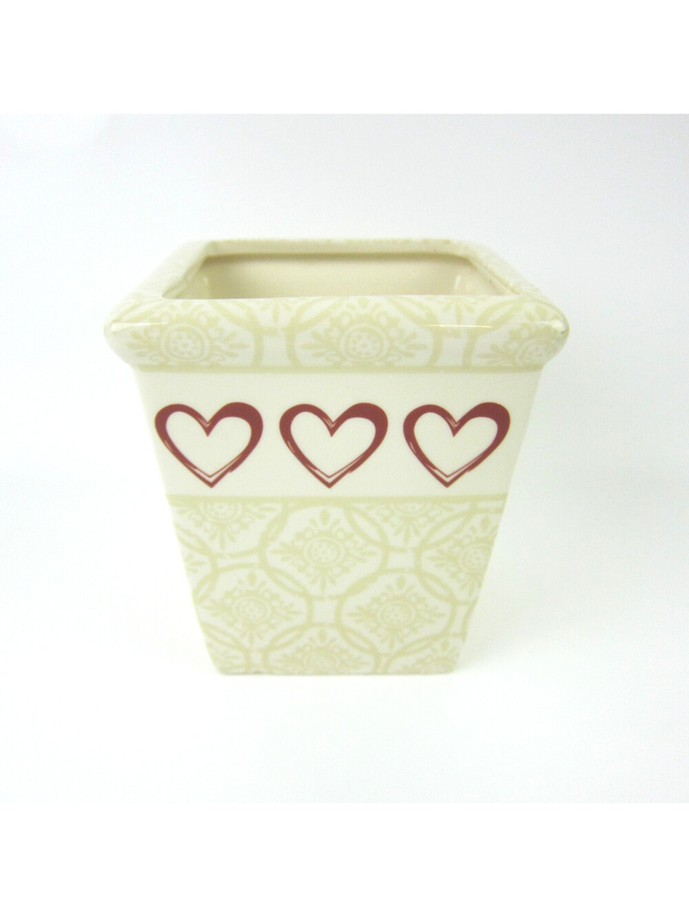 Ceramic Vase Cream & Red Hearts 5" Tapered Square Pot Planter Edible Arrangement